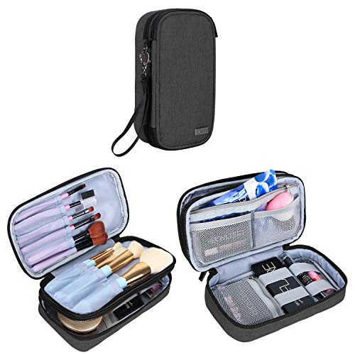 Teamoy Travel Makeup Brush Bag(up to 8.5'), Professional Cosmetic Artist Organizer Case with Handle Strap for Makeup Brushes and Beauty Supplies-Small, Black (No Accessories Included)