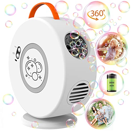 Bubble Machine Automatic Bubble Blower for Kids Toddlers Rechargeable Battery Portable Bubble Maker Electric Bubble Machine Auto Rotating 90°/360° Outdoor Toy for Birthday Party Wedding