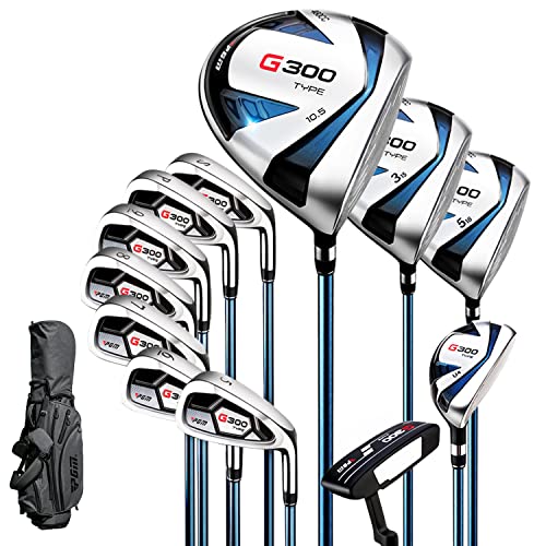 PGM 12-Piece Complete Golf Club Set - Woods, Hybrid, Irons, Wedge, Putter - Stand Bag, Titanium Club Heads