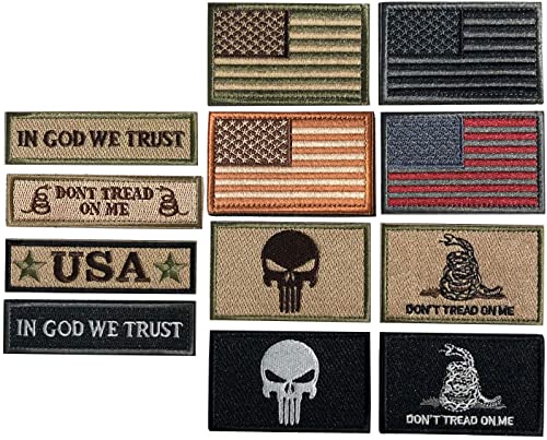 Bundle 12 Pieces USA Flag Hook and Loop Patch Tactical American Flag US United States of America Military Patches Set for Caps, Bags, Backpacks, Tactical Vest, Military Uniforms