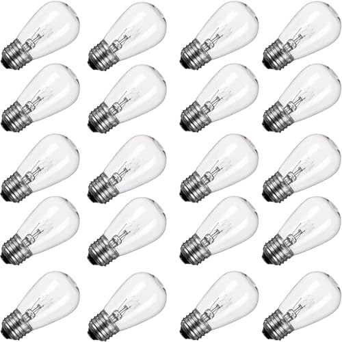 S14 Incandescent Edison Light Bulbs - 11W Vintage Clear Glass Bulbs with E26 Medium Screw‐Base, Warm Filament Replacement Bulbs for Outdoor Patio Garden String Lights, 20 Pack