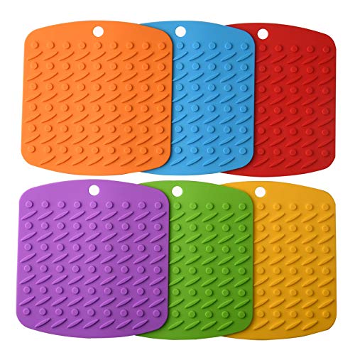 Aibrisk Trivets, Mitts,Spoon Rest and Garlic Peeler Hot Pads Multipurpose Kitchen Tool. 7x7 Potholders(Set of 6),Dishwasher,Durable, red/Green/Blue/Orange/Yellow/Purple