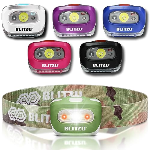 BLITZU Led Headlamp Flashlight for Adults and Kids. Super Bright Cree Outdoor Headlight Headlamps. Head Lamp with Red Safety Light Great for Running, Camping, Reading, Hiking at Night Time CAMO