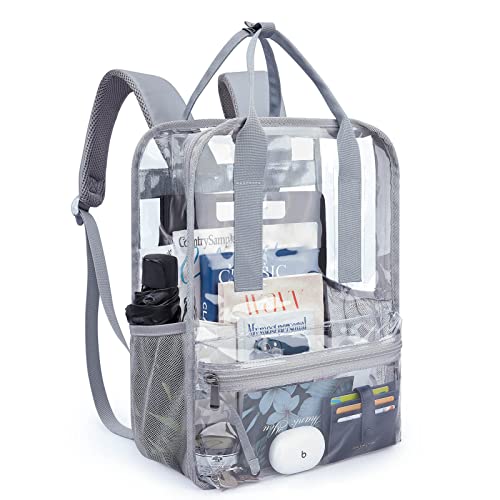 mommore Heavy Duty Clear Backpack Durable See Through Bookbags for Work (Gray, Large)