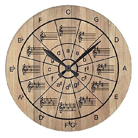 Circle of Fifths Wall Clock Brown Color Wood Clock 10 Silent Non-Ticking Quartz Battery Operated Clock Art for Vintage Farmhouse Living Room Bedroom Office Kitchen Birthday Wedding Gift