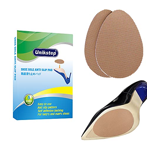 Unikstep 5 Pairs Shoe Sole Anti Slip Grips, Non Skid Self Adhesive Rubber Pads, Shoe Bottom and Heel Noise Reduction Stickers and Protectors (Khaki)
