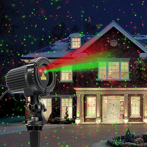 HERHOTER Christmas Laser Lights Outdoor,Red and Green Moving Outdoor Laser Light, Waterproof Garden House Decoration Laser Christmas Lights