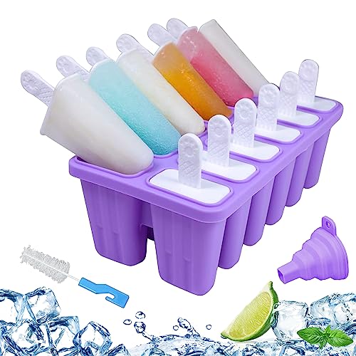 Silicone Popsicle Molds 12-cavity, Popsicle Molds Maker Set DIY Ice Pop Mold for Kids Adult Teens, Ice Cream Molds for Party Yogurt Juice Smoothies Sticks (Purple)