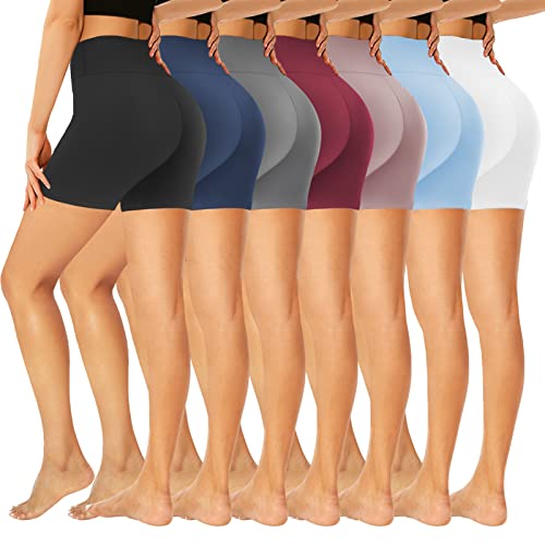 GROTEEN 7 Pack Biker Shorts for Women -5'' High Waisted Tummy Control Workout Yoga Spandex Shorts