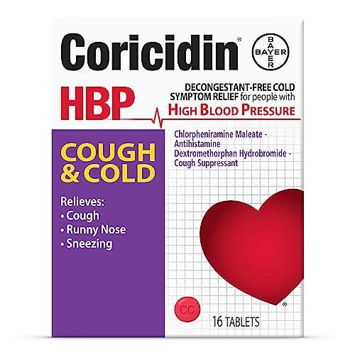 Coricidin HBP Decongestant-Free Cough and Cold Medicine - Specially Designed Relief for High Blood Pressure, Cough, Runny Nose, Sneezing and Cold Symptoms (16 Count)