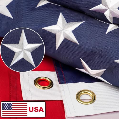 American Flags for Outside 3x5, Heavy Duty American Flag with Embroidered Stars, Thicken Nylon US Flag with Sewn Stripes Brass Grommets US Flags 3x5 Outdoor Made in USA High Wind All Weather Flags
