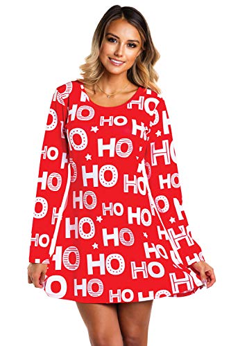 Tipsy Elves Women's Red Allover Print Ho Ho Ho Christmas Dress Santa's Catch Phrase Size S