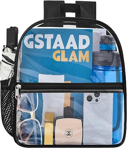 Oraben Clear Backpack Stadium Approved 12×12×6, Small Clear Backpack Transparent Backpack for Sports Event Concert(Black)