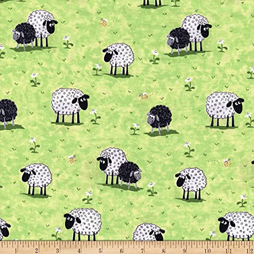Susybee Lewe the Ewe Sheep in Meadow Green, Fabric by the Yard