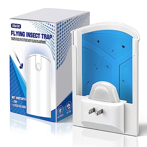 Flying Insect Trap for Indoor, Fruit Fly Trap for Home, Plug-in Fly Bug Trap with Effective UV Light to Attract Flies, Moths, Gnats, Mosquitos - 600 Sq Ft of Protection(1 Device+4 Glue Cards)