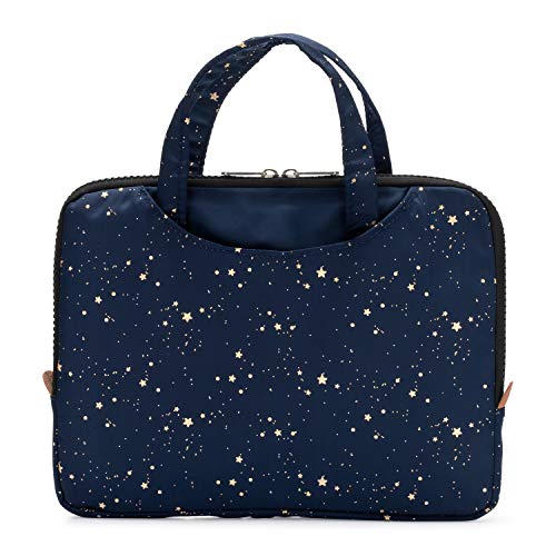 Yumbox Poche (Midnight Blue with Gold Stars) Slim Design Insulated Lunch Bags for Women, EVA Lined Sleeve with tuck away Handles, Exterior Pockets. Fits all Bento Boxes. School, work, travel