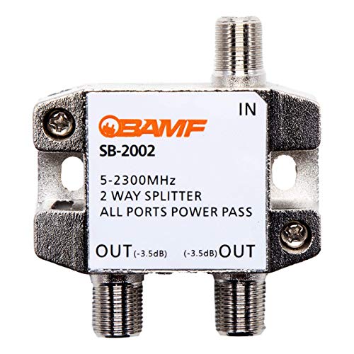 BAMF 2 Way Coaxial Cable Splitter, Bi-Directional Coax MoCA 5-2300MHz, RG6 Compatible, Nickel Plated Cable Splitter Internet and TV Splitter, Satellite, Amplifier, Antenna, Analog/Digital Connections