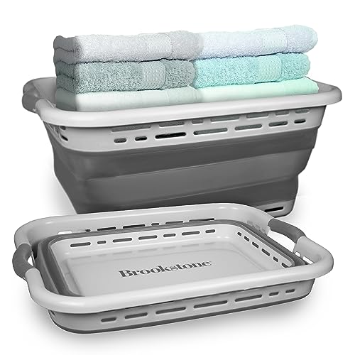 BROOKSTONE, 1 UNIT, 11 GALLONS - [OUR LARGEST BASKET EVER] 24' Collapsible Laundry Basket, Comfort Non-Slip Grip Handles, Minimalist Space Saving Design, Portable Pop-Up Hamper, [BPA FREE]