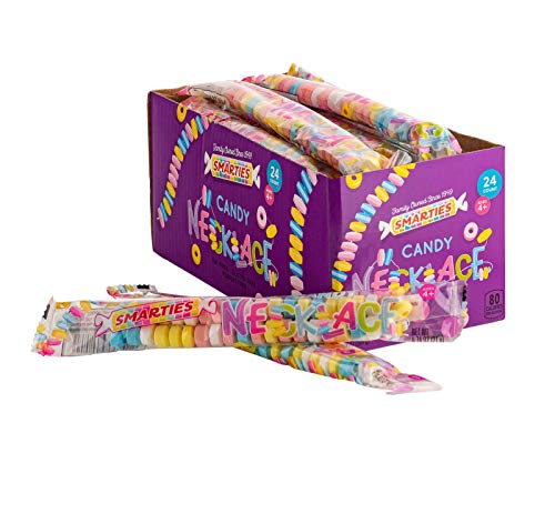 Smarties Candy Necklace Individually Wrapped Gluten Free & Vegan Fruit Flavored Bulk Candy on Stretch String Perfect Party Favors Birthdays & Celebrations 100% Worry Free Hard Candy Box - 24 Count