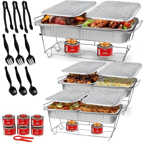 Alpha Living Full Size 33-Pcs Disposable Chaffing Buffet with-Covers, Utensils, 6Hr Fuel Cans – Premium Chafing Dish Set for Events, Parties, Catering