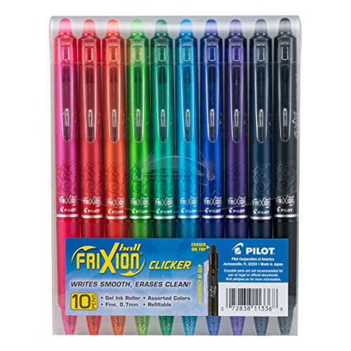 Pilot, FriXion Clicker Erasable Gel Pens, Fine Point 0.7 mm, , Assorted Colors (Pack of 10)