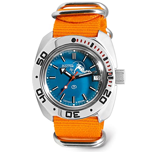 Vostok | Amphibia 710059 Scuba Dude Automatic Self-Winding Diver Wrist Watch | Orange Strap