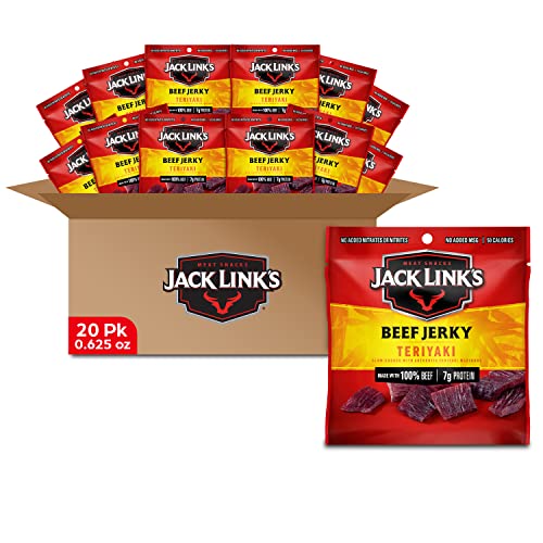 Jack Link's Beef Jerky, Teriyaki, Multipack Bags - Flavorful Meat Snack for Lunches, Ready to Eat - 7g of Protein, Made with Premium Beef, No Added MSG - 0.625 oz (Pack of 20)