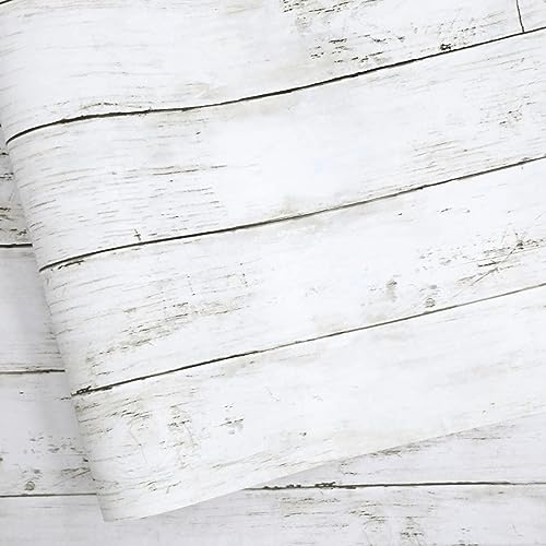 Abyssaly White Gray Wood Contact Paper 17.71 in X 118 in Self-Adhesive Removable Wood Peel and Stick Wallpaper Decorative Wall Covering Vintage Wood Panel Interior Film for Home Decoration