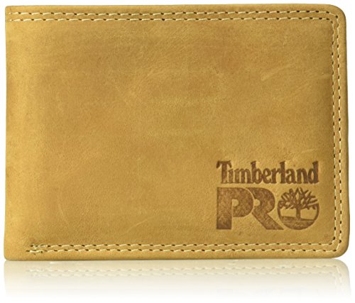Timberland PRO Men's Leather RFID Wallet with Removable Flip Pocket Card Carrier, Wheat/Pullman, One Size