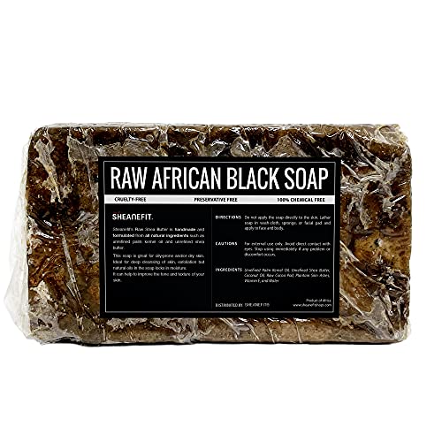 Sheanefit Raw African Black Soap Bar - For All Skin Types - Face, Body, Hair Soap Bulk Bars (1 Pound)
