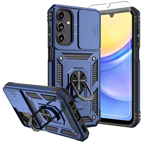 for Galaxy A15 5G Phone Case,Samsung Galaxy A15 5G Case,with Screen Protectors and Camera Cover,[Military Grade] 16ft.Drop Tested Cover with Magnetic Kickstand Protective Case for Samsung A15 5G, Blue