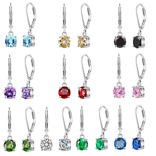 10 Pairs Silver Small Hoop Earrings with CZ Charm for Women-Flawless Cubic Zirconia LeverBack Drop Earrings for Women (10 pairs -CZ)