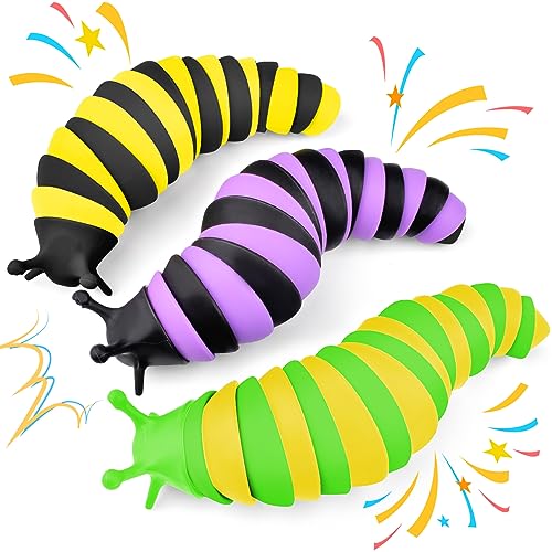 Cevioce Fidget Slug Toys, Sensory Slug Fidget Toys for Kids & Adults, 3Pcs Cute Autism Sensory Toys Autistic Children Toddlers - Halloween Toys Games Party Favors for Kids Toddlers 3+