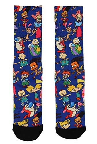 Nickelodeon Adult 90s Cartoon Rugrats Ren and Stimpy Hey Arnold Sublimation Crew Socks For Men Women