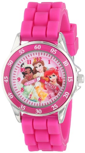Accutime Disney Princess Girls Analog Display Quartz Pink Watch - Ariel, Belle, Tiana Time Teacher Wristwatch (Model: PN1048)