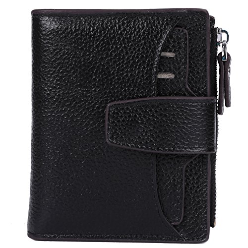 AINIMOER Women's RFID Blocking Leather Small Compact Bi-fold Zipper Pocket Wallet Card Case Purse with id Window (Lichee Black)