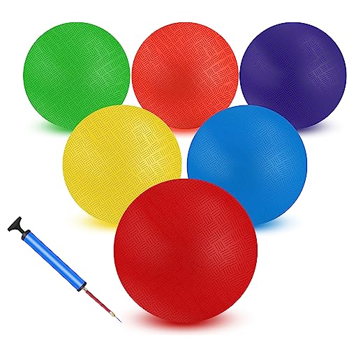 jiaonun 6 Pack Playground Balls Kickballs Dodgeballs, 9 Inch Soft Foam Playground Ball Set with 6 Colors for Kids & Adults, Handballs Gaga Balls Four Square Balls Bulk