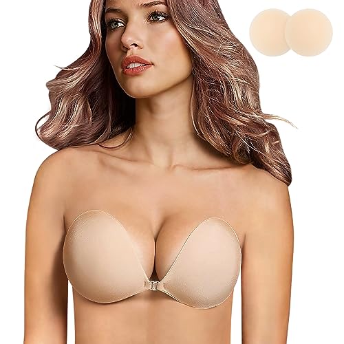 queensecret 2024 Adhesive Bra, Push up Strapless Self Adhesive Bra, Invisible Silicone Bra for Backless Dress (C, Nude)