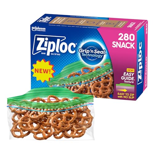 Ziploc Snack Bags, Storage Bags for On the Go Freshness, Grip 'n Seal Technology for Easier Grip, Open, and Close, 280 Count