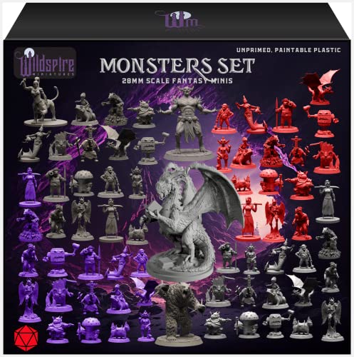 Wildspire Fantasy Miniatures & Bookish Dragon for DND Miniatures Monsters DND 28mm-32mm Bulk Dungeons & Dragons Miniatures D&D Miniatures Monsters DND Minis DND Figures Starter Pathfinder Miniatures