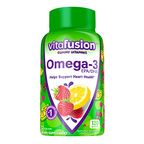 Vitafusion Omega-3 Gummy Vitamins, Berry Lemonade Flavored, Heart Health Vitamins(1) With Omega 3 EPA/DHA and Vitamins A, C, D and E, America’s Number 1 Vitamin Brand, 60 Day Supply, 120 Count