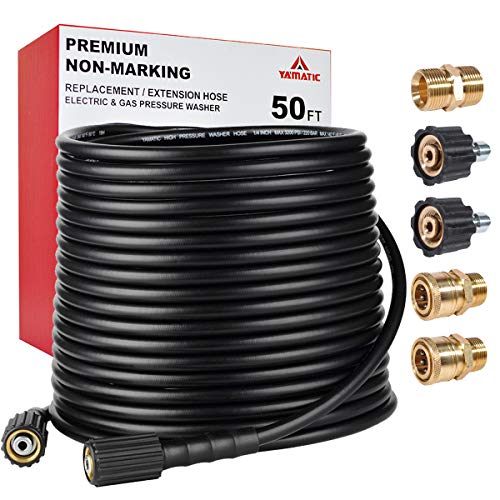 YAMATIC Kink Resistant Pressure Washer Hose 50FT 1/4' M22 & 3/8' Quick Connect Power Washer Hose Replacement for Ryobi, Troy Bilt, Greenworks, Generac, CRAFTSMAN Most Brand Power Washer, 3200 PSI