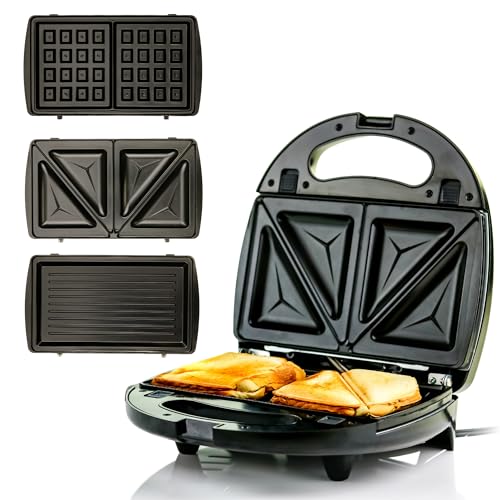 OVENTE 3 in 1 Electric Sandwich Maker, Panini Press Grill and Waffle Iron Set with Removable Non-Stick Plates, Perfect for Cooking Grilled Cheese, Tuna Melts, Burgers, Steaks and Snacks, Black GPI302B