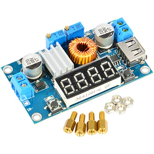 JacobsParts XL4015 5A DC-DC Buck Step Down Voltage Constant Current Converter Module Adjustable Power Regulator Board with LED Voltmeter & USB Output