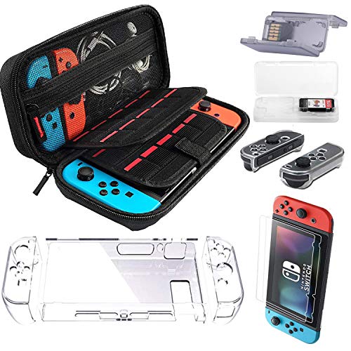 Carrying Case for Nintendo Switch with 2 Pack Screen Protector, 2 Pack Game Card Holder,Protective Hard Portable Travel Carry Case for 20 Game Cartridges and Other Nintendo Switch Console Accessories