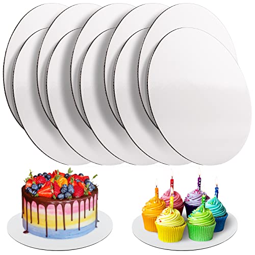 10 Pcs Cake Boards, White Cake Boards 10 inch Round, Food-graded Cardboard Cake Rounds Cake Base, Waterproof and Oil-proof Cake Boards for Cake DIY, Dessert and Crafts Display(White)