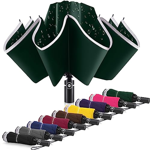 Bodyguard Inverted Umbrella Large Windproof Umbrellas for Rain Sun Travel Umbrella Compact with Reflective Stripe, Green-46 INCH