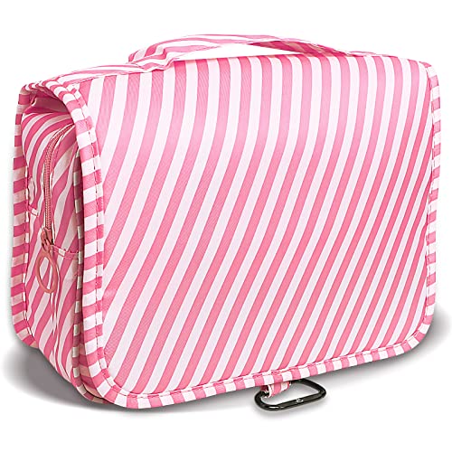 LAKIBOLE Makeup Bag Hanging Toiletry Bags for Traveling Women Girls Cosmetic Travel Bag Multifunction Shower Bag with Strong Spring Snap Hook - Pink