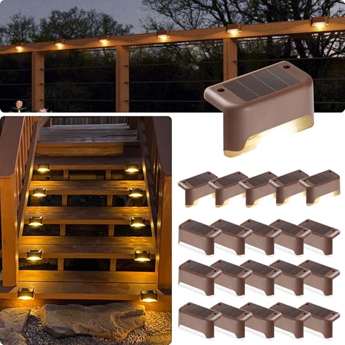 GIGALUMI Led Solar Deck Lights, 16 Pack Waterproof for Outdoor Stairs, Step, Fence, Railing, Yard and Patio (Warm White)