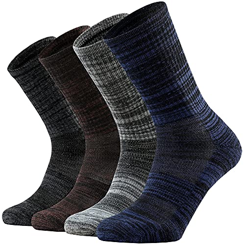 Ortis Men's Merino Wool Cushion Crew Socks with Moisture Wicking Control Light Weight Breathable for Outdoor Hiking Cycling(MixColor2 L)